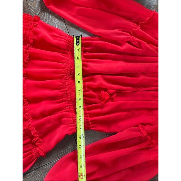 Misa Los Angeles Off Shoulder Daria Boho Crimson Red Mini Blouson Dress Size XS - Picture 9 of 12